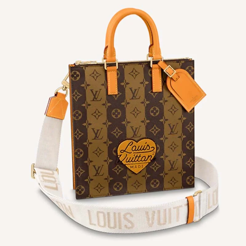 Ladies Louis Vuitton Petite Malle bags in a pastel color for a soft lookLouis Vuitton Unisex Sac Plat Messenger Bag Monogram Stripes Brown Coated Canvas Cowhide