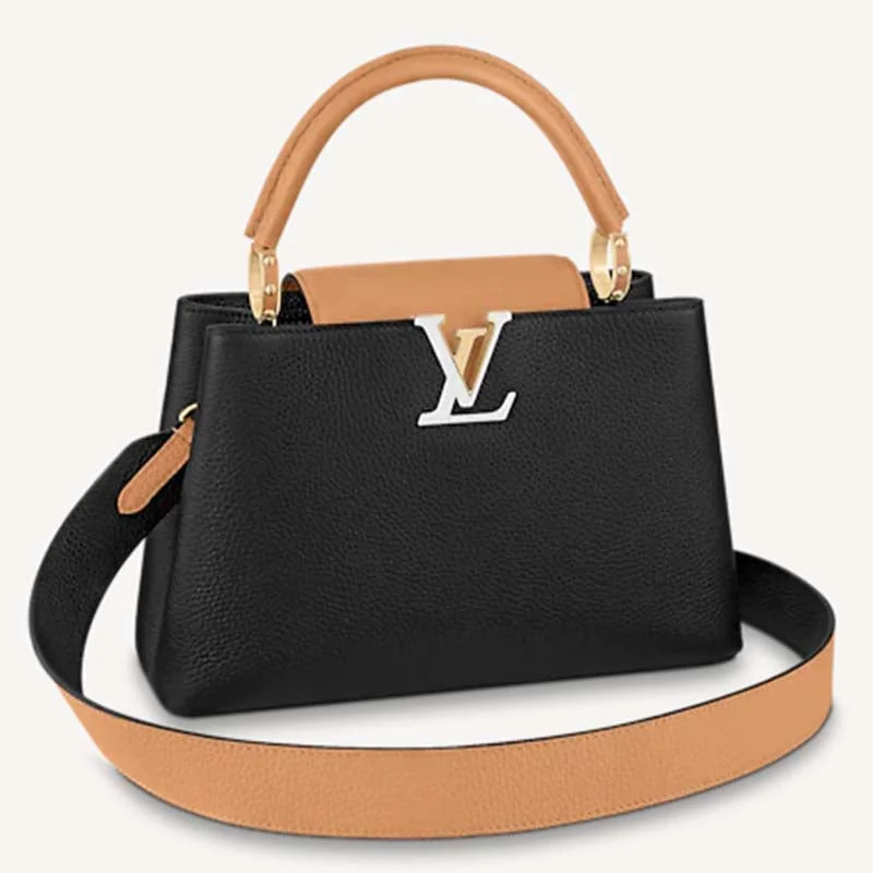 Louis Vuitton bags with a detachable mobile phone holder for convenienceLouis Vuitton LV Women Capucines MM Handbag Black Gold Arizona Taurillon Cowhide