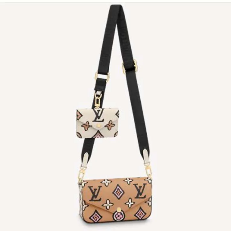 Ladies Louis Vuitton Capucines bags with gold - toned hardwareLouis Vuitton LV Women Félicie Strap Go Pochette Arizona Beige Crème Monogram Coated Canvas