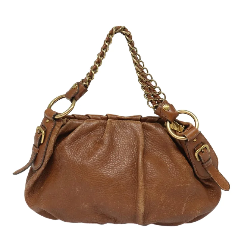 Prada bags with a detachable mobile phone holder for on - the - go conveniencePRADA Chain Shoulder Bag Leather Brown  ep4693