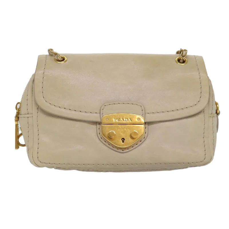 Prada Cleo bags with a curved shape and a chain - link shoulder strapPRADA Chain Shoulder Bag Leather Beige  ar12197