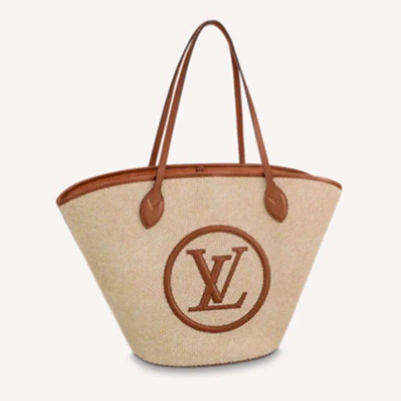 Louis Vuitton bags with a detachable mirror inside for on - the - go touch - upsLouis Vuitton Women Saint Jacques Caramel Brown Synthetic Knitted Raffia Cowhide Leather