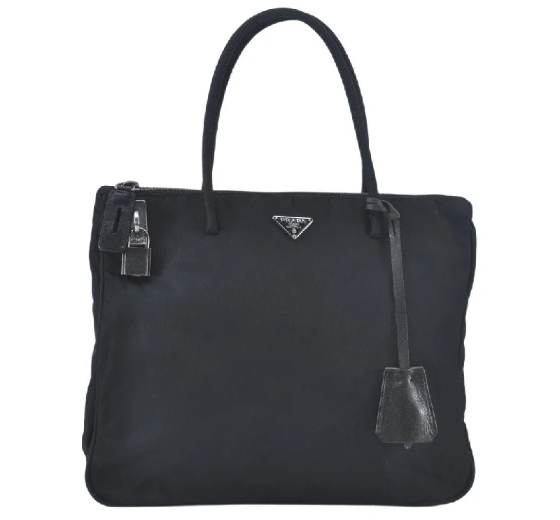 Ladies Prada shoulder bags with a single - handle design for simplicityAuthentic PRADA Nylon Tessuto Tote Hand Bag Black 2800K