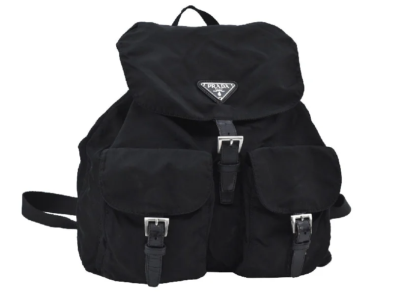 Prada Cahier bags with a leather - wrapped handle for a luxurious feelAuthentic PRADA Nylon Tessuto Leather Backpack Black K9666