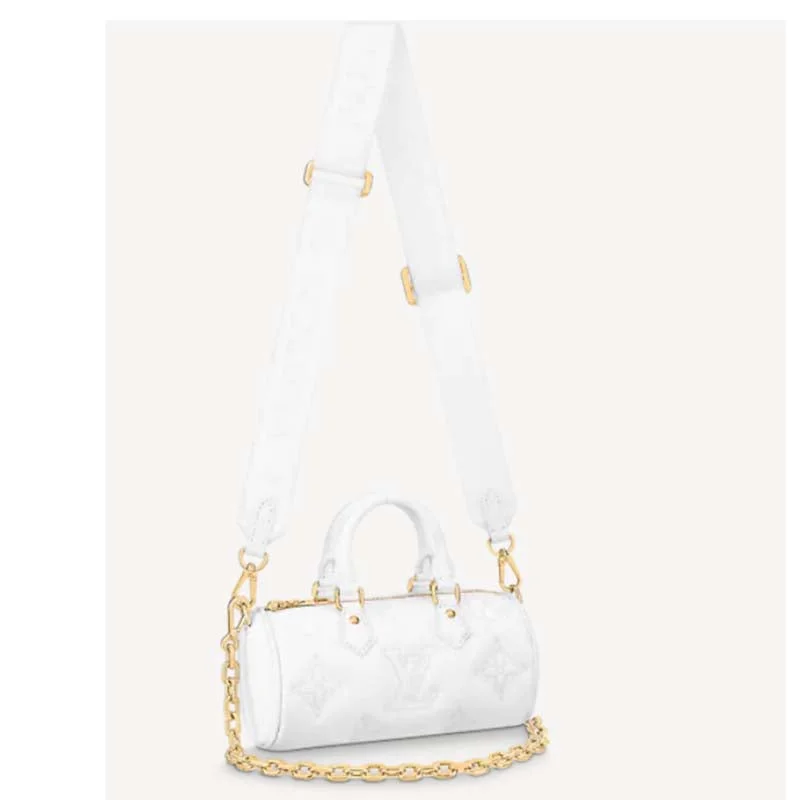 Ladies Louis Vuitton Capucines bags with gold - toned hardwareLouis Vuitton LV Women Papillon BB Handbag White Quilted Embroidered Smooth Calf