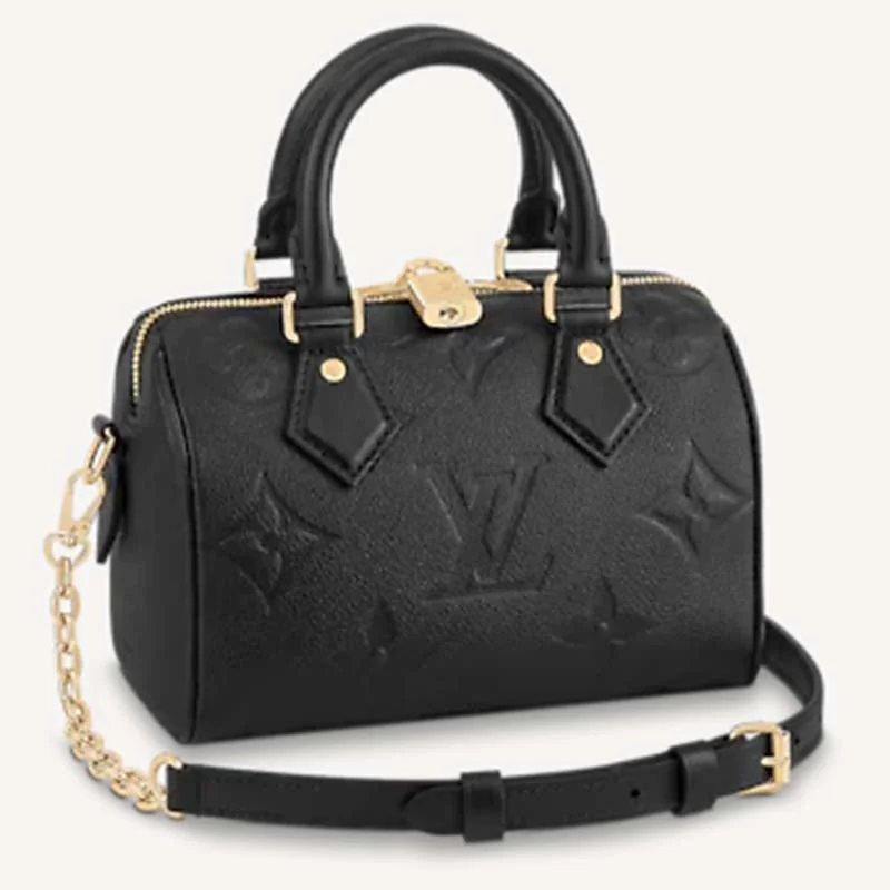 Ladies Louis Vuitton Petite Malle bags with a star - shaped charm for cutenessLouis Vuitton LV Women Speedy Bandoulière 20 Black Embossed Grained Cowhide Leather