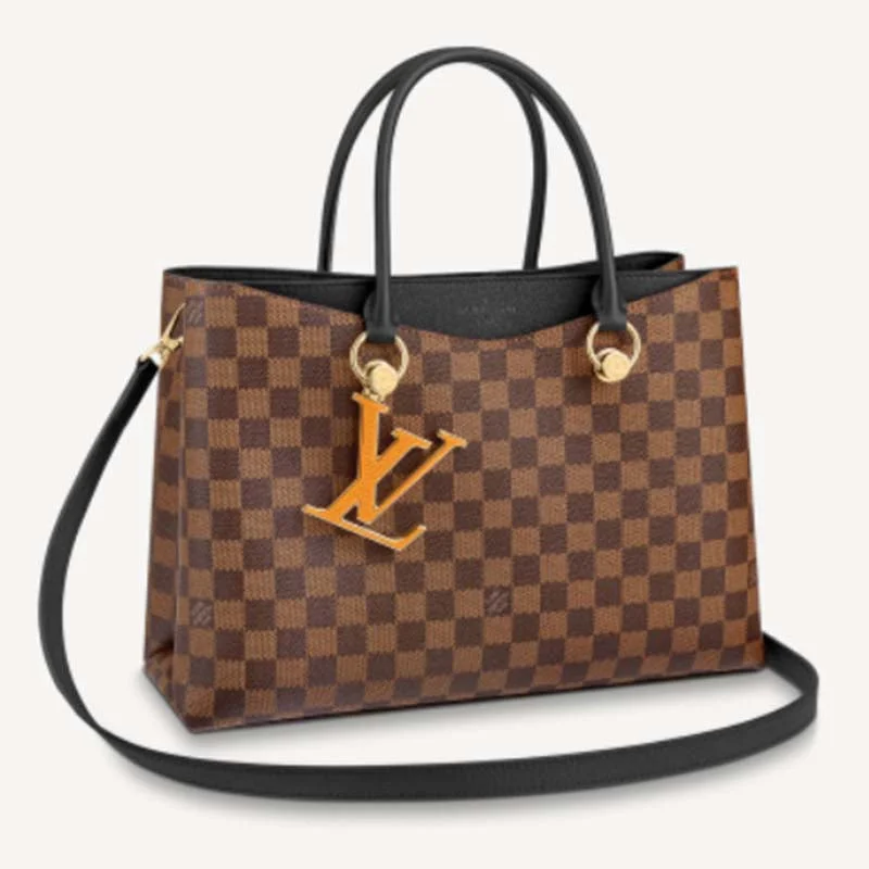 Louis Vuitton Twist bags with a contrast - colored interior for visual interestLouis Vuitton LV Unisex Riverside Tote Black Brown Damier Ebene Coated Canvas