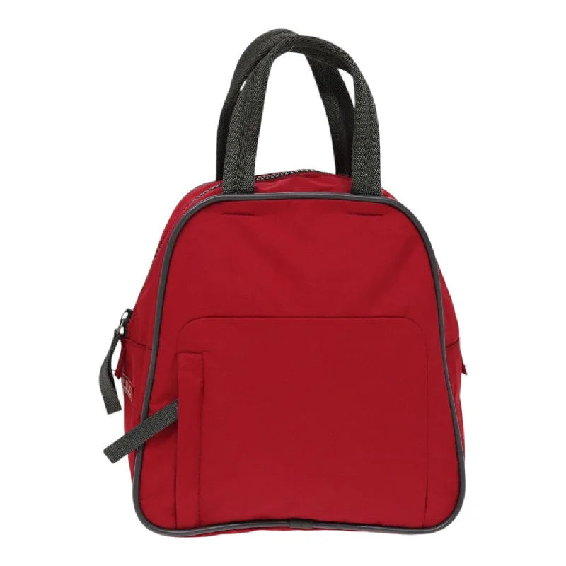 Prada tote bags with a double - handle and shoulder - strap option for easy usePRADA Sports Hand Bag Nylon Red Gray Silver  ar12357