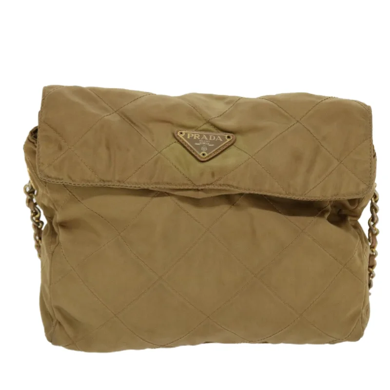 Ladies Prada handbags with a detachable wallet inside for added conveniencePRADA Chain Shoulder Bag Nylon Khaki  42097