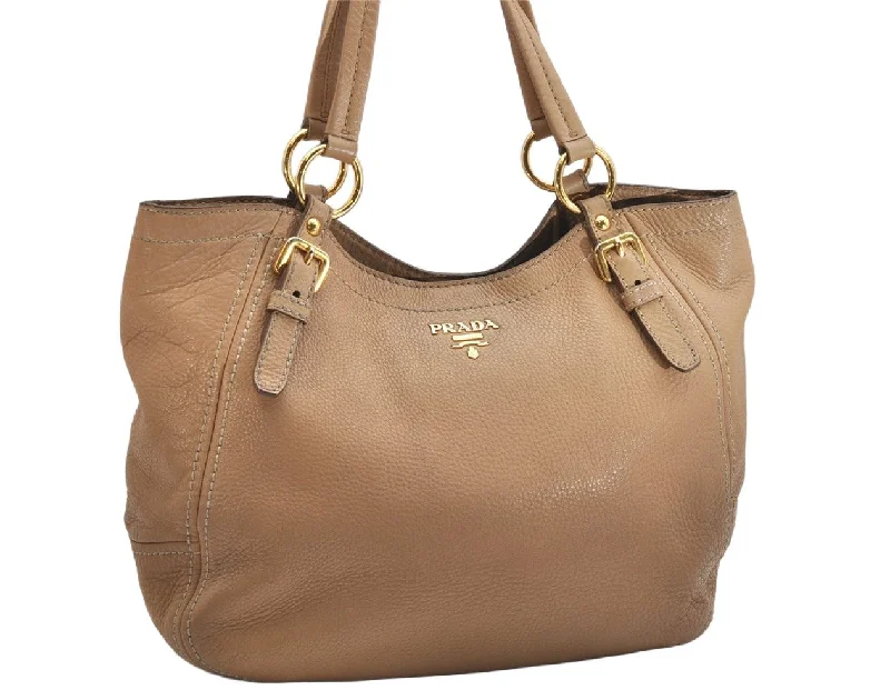 Ladies Prada Galleria bags with a textured leather surface for a more tactile lookAuthentic PRADA Vintage Leather Shoulder Tote Bag Beige 1884K