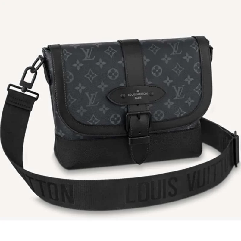 Ladies Louis Vuitton shoulder bags with a wide - width strap for comfortLouis Vuitton LV Unisex Saumur Messenger Monogram Eclipse Coated Canvas Black