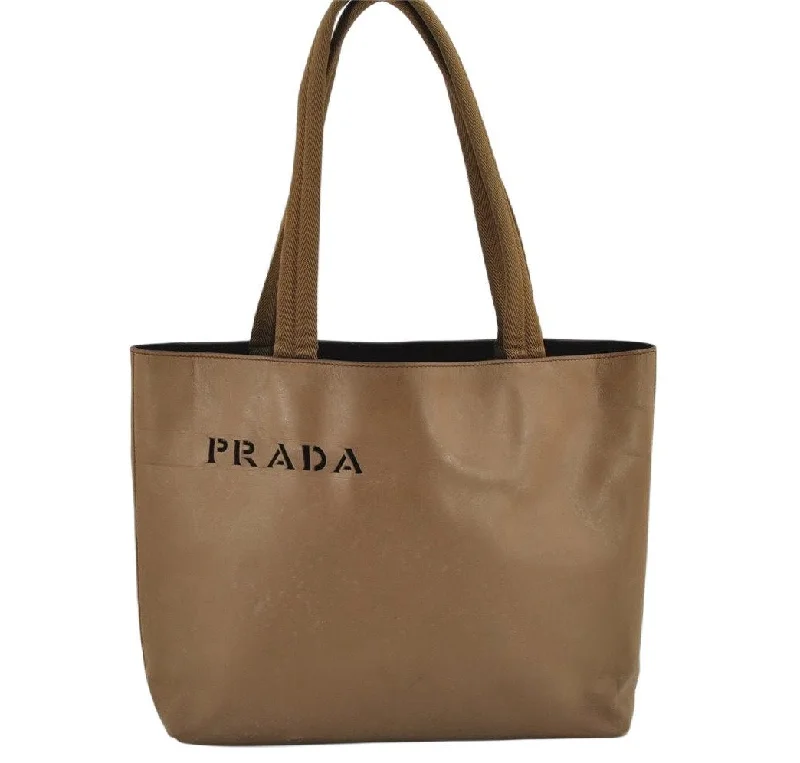 Prada nylon backpacks with a multi - pocket design for better organizationAuthentic PRADA Vintage Leather Nappa Shoulder Tote Bag Brown 9844J