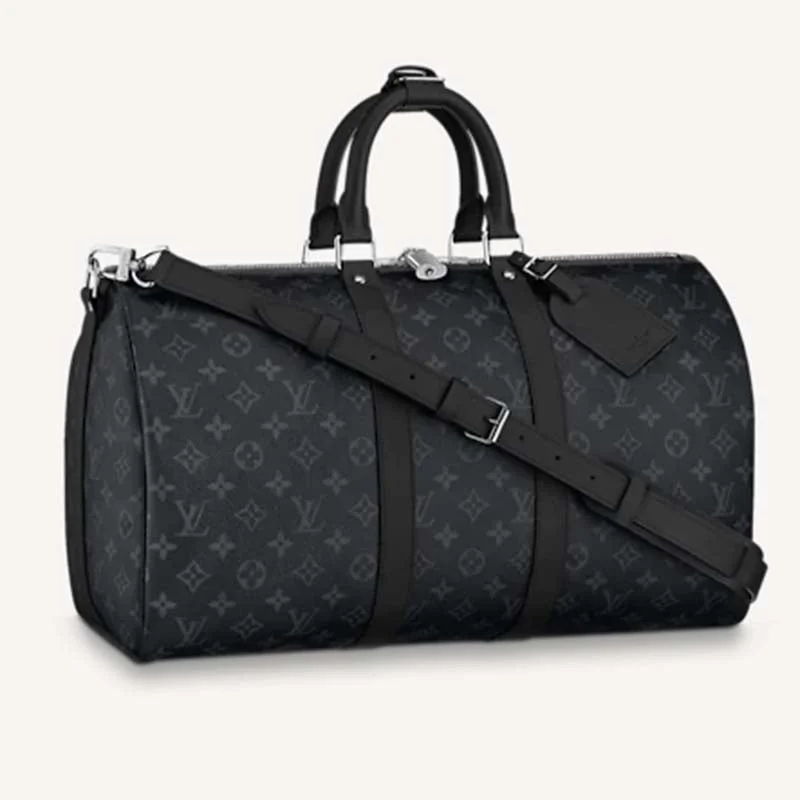 Louis Vuitton Petite Malle bags with a hard - shell structure for uniquenessLouis Vuitton LV Unisex Keepall Bandoulière 45 Travel Bag Grey Coated Canvas Cowhide