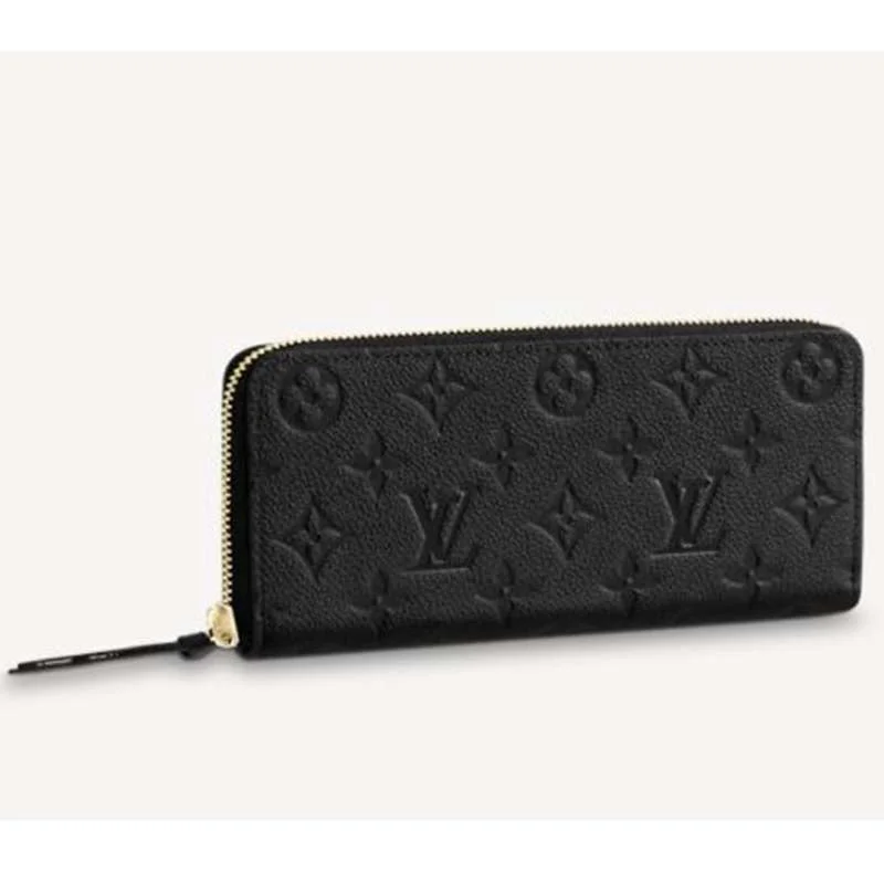 Louis Vuitton tote bags with a double - handle and shoulder - strap optionLouis Vuitton LV Unisex Clémence Wallet Black Monogram Empreinte Embossed Supple Grained Cowhide