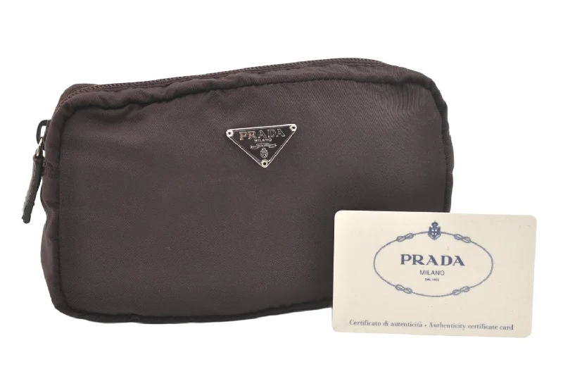 Prada Cleo bags with a detachable coin purse for added functionalityAuthentic PRADA VELA Vintage Nylon Tessuto Leather Pouch Purse MV21 Brown 2871K