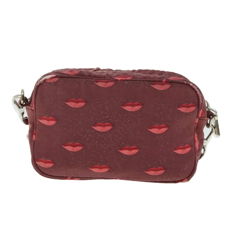 Ladies Prada shoulder bags with a wide - width strap for enhanced comfortPRADA Chain Shoulder Bag Nylon Red  bs8025