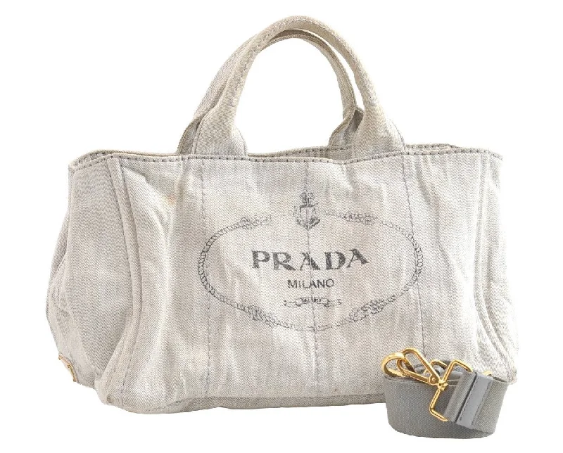 Prada nylon backpacks with a padded back panel for comfort during long - term useAuthentic PRADA Vintage Canapa M Canvas 2Way Shoulder Hand Bag White 7875J