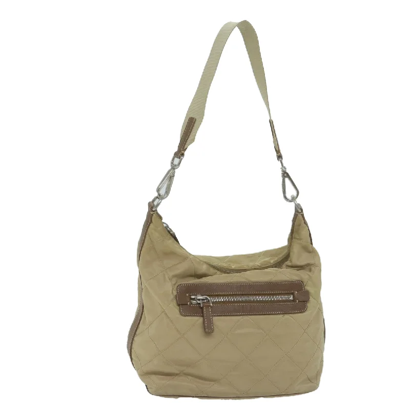 Prada bags with a front - zip pocket for small items like cards and keysPRADA Shoulder Bag Nylon Beige  65450