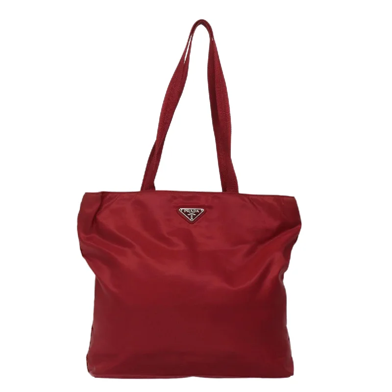 Prada tote bags with a double - handle and shoulder - strap option for easy usePRADA Shoulder Bag Nylon Red  84772