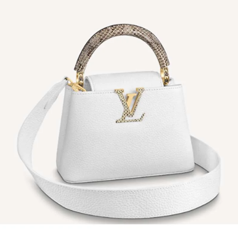 Louis Vuitton bags with a front - zip pocket for small items like keysLouis Vuitton LV Women Capucines Mini Handbag White Taurillon Leather