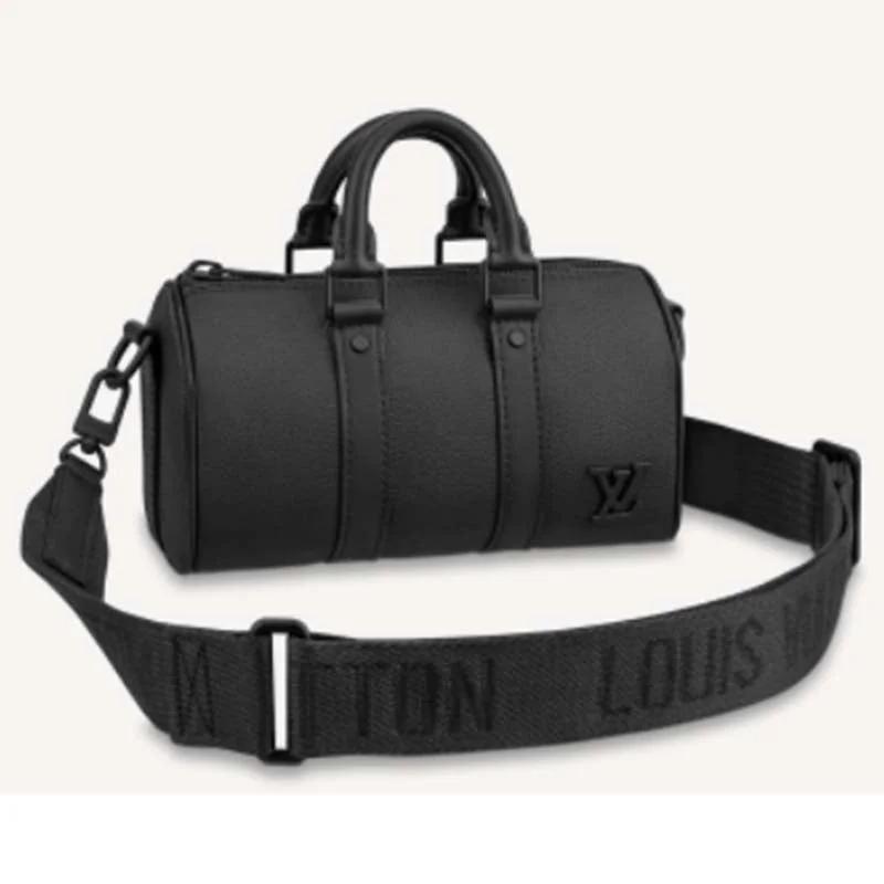 Ladies Louis Vuitton shoulder bags with a wide - width strap for comfortLouis Vuitton Unisex Keepall XS Black Aerogram Cowhide Leather Double Zipped Closure