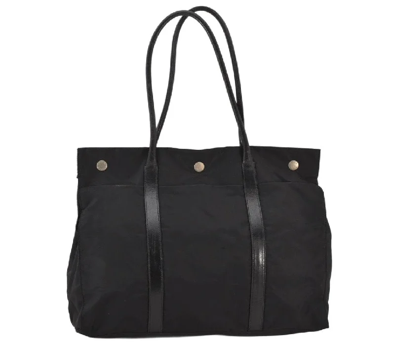 Prada bags with a zip - top closure and multiple interior pockets for organizationAuthentic PRADA Vintage Nylon Tessuto Leather Shoulder Tote Bag Black 6222K