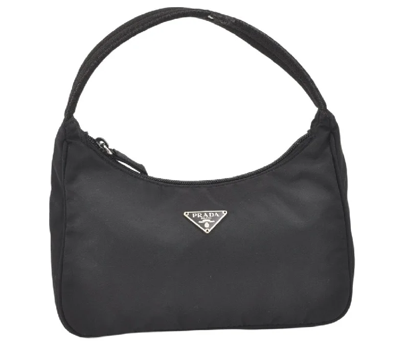 Ladies Prada shoulder bags with a wide - width strap for enhanced comfortAuthentic PRADA Nylon Tessuto Vintage Hand Bag Purse Black 2999K