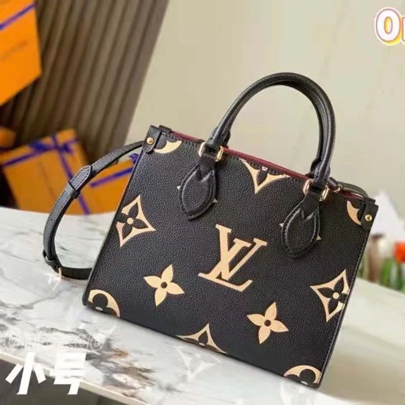 Louis Vuitton tote bags with a spacious interior and multiple pocketsLouis Vuitton LV Women Onthego PM Tote Black Embossed Grained Cowhide Leather