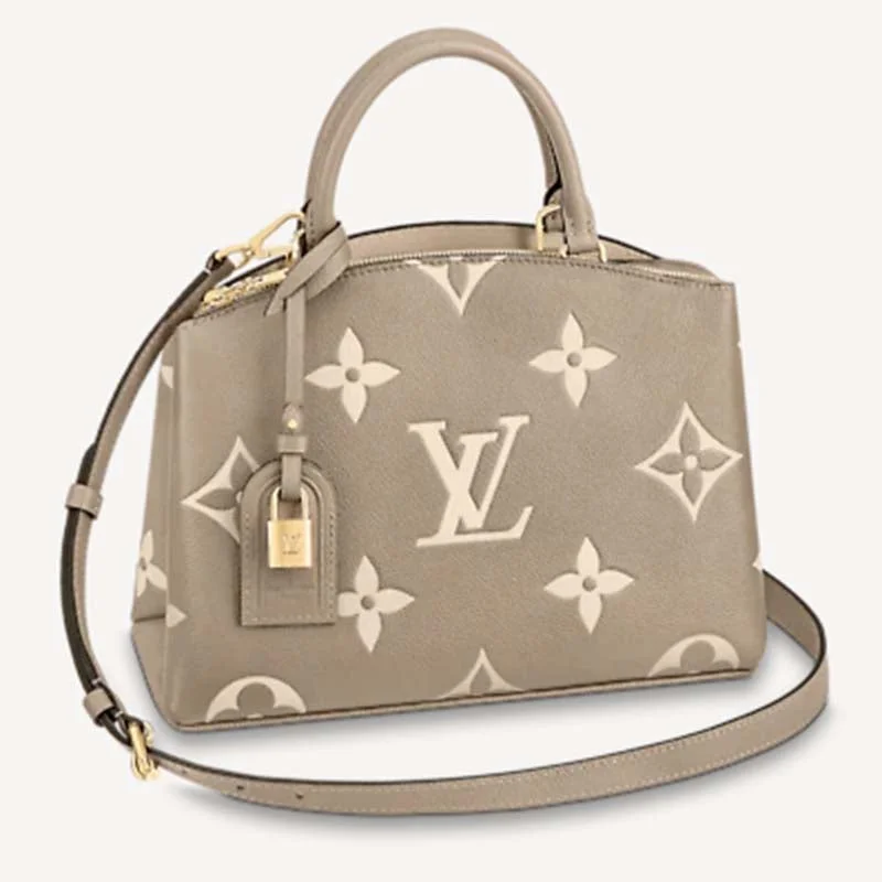 Louis Vuitton bags with a snap - button closure and a decorative charm for styleLouis Vuitton LV Women Grand Palais Tote Bag Dove Monogram Embossed Grained Cowhide