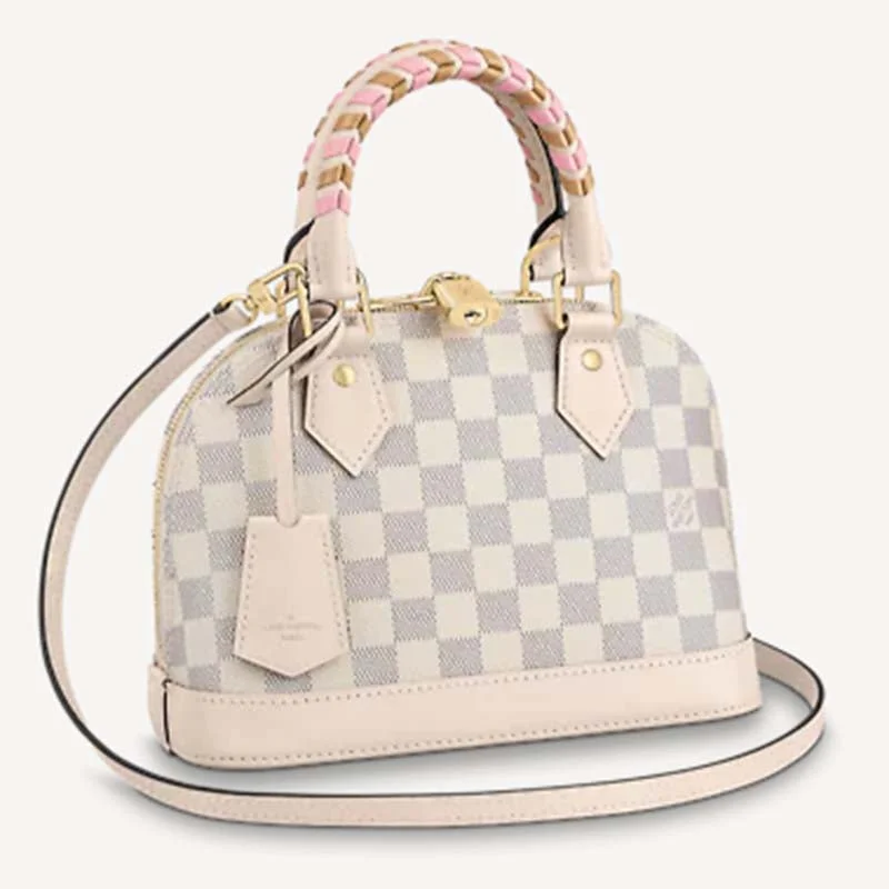 Louis Vuitton tote bags with a water - resistant coating for outdoor useLouis Vuitton LV Women Alma BB Handbag Beige Damier Azur Coated Canvas