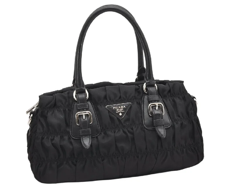 Ladies Prada Galleria bags with a detachable shoulder strapAuthentic PRADA Vintage Gaufre 2Way Shoulder Hand Bag Nylon Leather Black 7022K