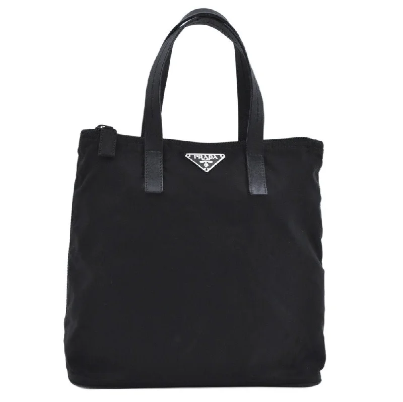 Prada handbags with a perforated leather detail for a unique and breathable designAuthentic PRADA Vintage Nylon Tessuto Leather Tote Hand Bag Black 6920J