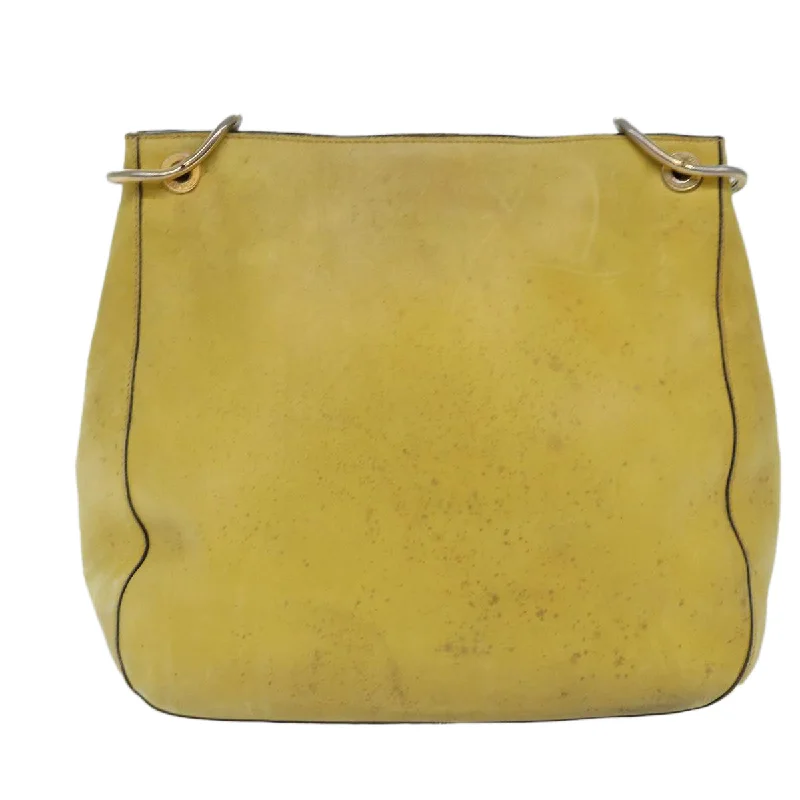 Prada bags with a detachable mirror inside for quick touch - upsPRADA Chain Shoulder Bag Leather Yellow  75696