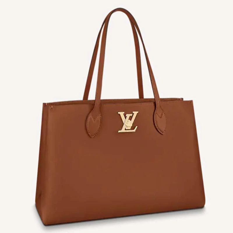 Ladies Louis Vuitton Capucines bags with gold - toned hardwareLouis Vuitton LV Women Lockme Shopper Chataigne Brown Grained Calf Leather