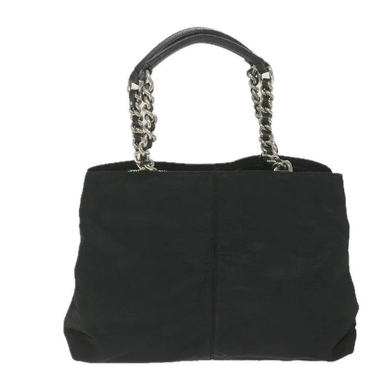 Prada tote bags with a printed Prada logo on the front for brand visibilityPRADA Chain Shoulder Bag Nylon Black  ep2330