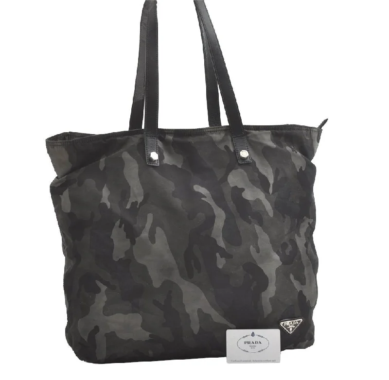 Medium - sized Prada tote bags in classic black for everyday versatilityAuthentic PRADA Tessuto Camoufl Nylon Leather Tote Bag VA0883 Gray 7868J