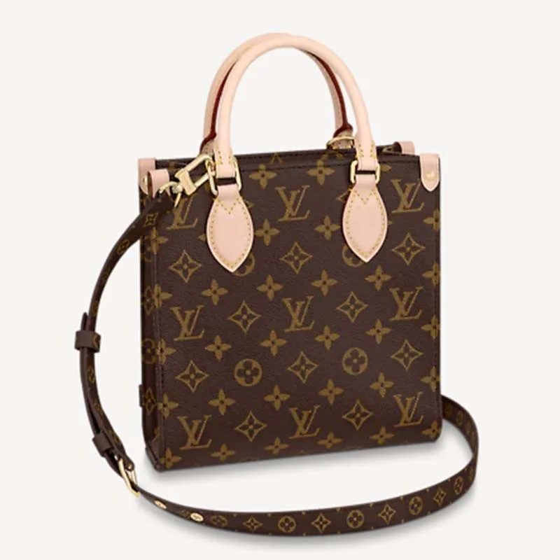 Louis Vuitton Alma bags with a monogram - embossed leather surfaceLouis Vuitton Unisex Sac Plat BB Handbag Monogram Coated Canvas Textile Lining