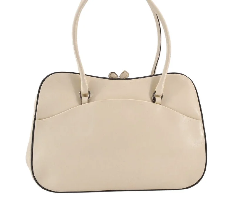 Ladies Prada handbags with a detachable wallet inside for added convenienceAuthentic PRADA Vintage Leather Shoulder Hand Bag White 1856K