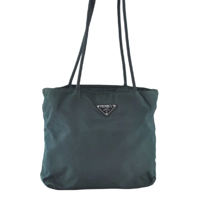 Ladies Prada Galleria bags with a textured leather surface for a more tactile lookAuthentic PRADA Nylon Tessuto Shoulder Tote Bag Khaki Green 6708J