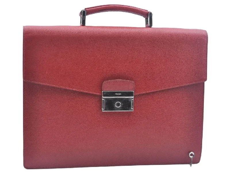 Prada Cleo bags with a crystal - embellished logo for added luxuryAuthentic PRADA Vintage Leather Briefcase Business Bag Red L0092