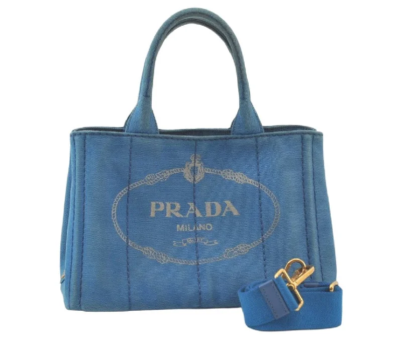 Prada Cleo bags with a detachable coin purse for added functionalityAuthentic PRADA Vintage Canapa SS Denim 2Way Shoulder Hand Bag Purse Blue 7002K