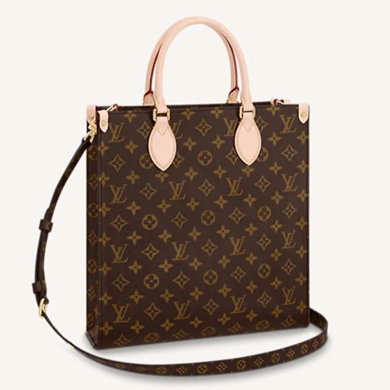 Louis Vuitton bags with a zippered interior pocket for better organizationLouis Vuitton Unisex Sac Plat MM Handbag Monogram Coated Canvas Textile Lining