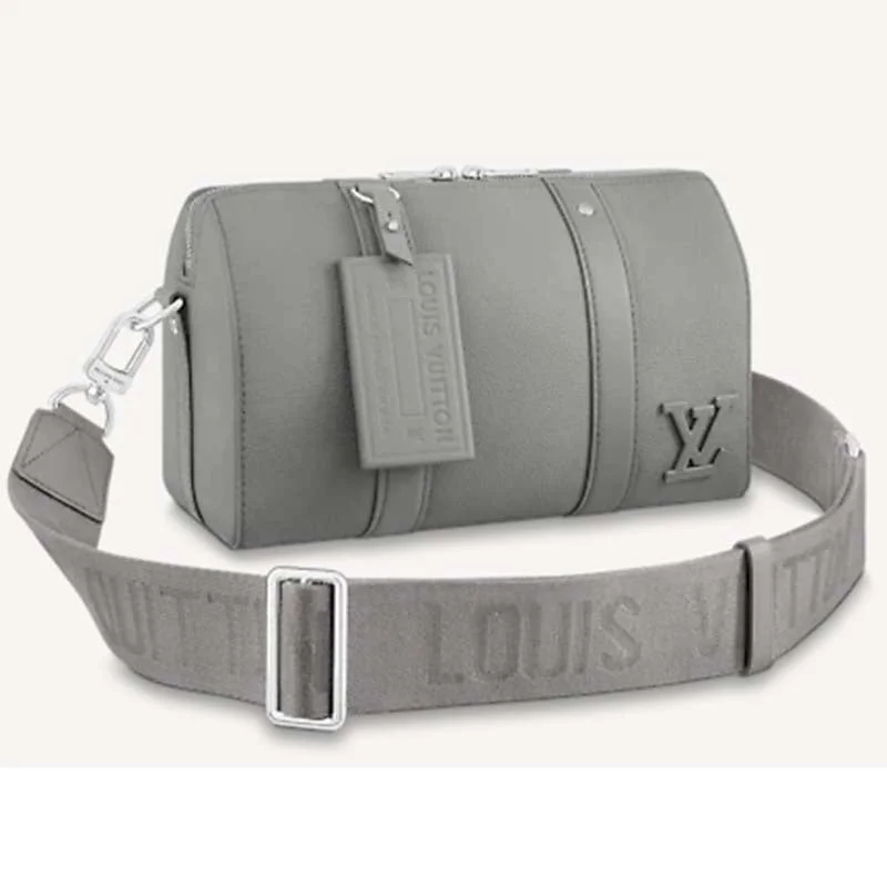 Louis Vuitton bags with a zip - around closure for enhanced securityLouis Vuitton LV Unisex City Keepall Bag Gray Aerogram Cowhide Leather Textile Lining