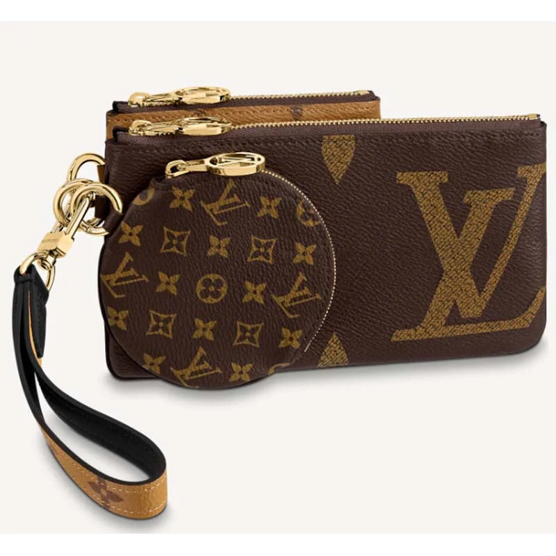 Louis Vuitton Alma bags with a monogram - embossed leather surfaceLouis Vuitton LV Unisex Trio Pouch Monogram Giant Mini Coated Canvas Cowhide