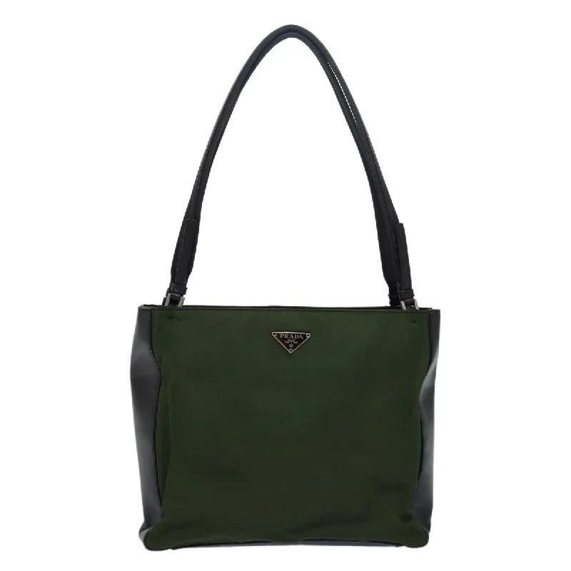 Prada handbags with a metal - framed clasp for durability and stylePRADA Shoulder Bag Nylon Leather Khaki Brown  82562