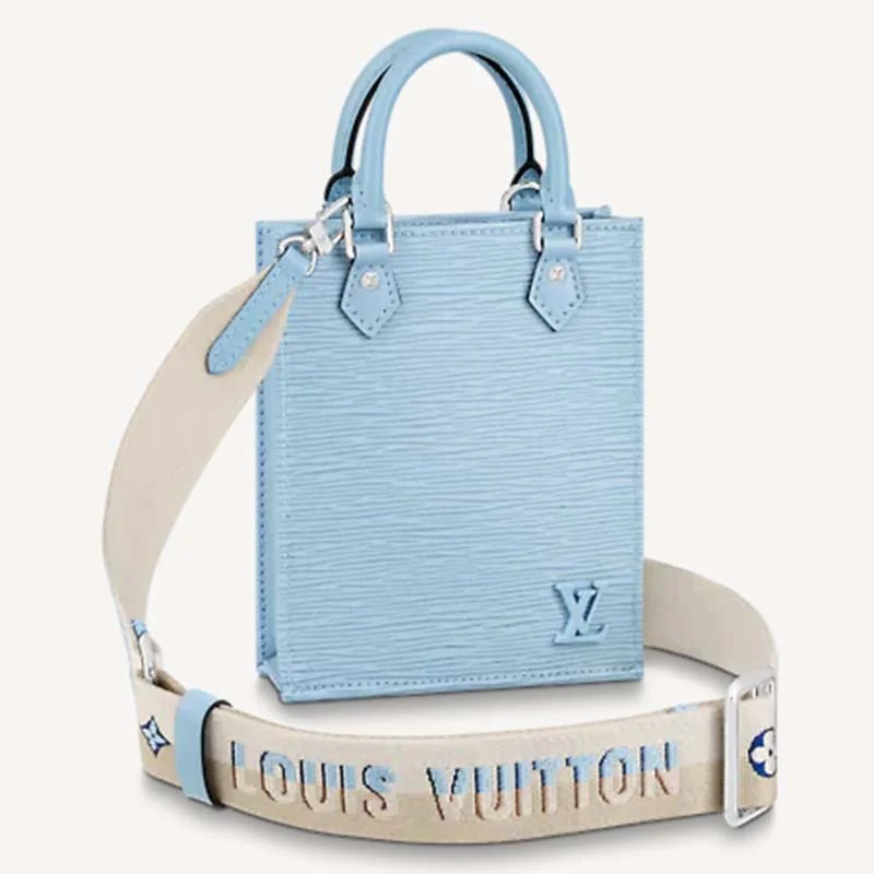 Louis Vuitton backpacks with a multi - pocket organization for functionalityLouis Vuitton Unisex Petit Sac Plat Blue Epi Embossed Supple Grained Cowhide