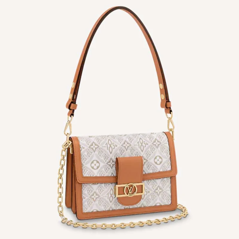 Louis Vuitton crossbody bags with a woven leather strap for textureLouis Vuitton LV Women Dauphine MM Handbag Ecru Caramel Since 1854 Jacquard