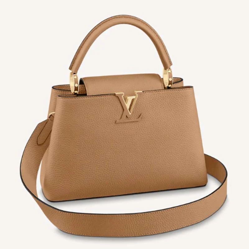 Ladies Louis Vuitton Petite Malle bags in a pastel color for a soft lookLouis Vuitton LV Women Capucines MM Handbag Gold Arizona Taurillon Cowhide