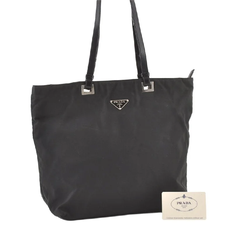 Prada Cahier bags with a monogram - embossed leather surfaceAuthentic PRADA ACCIAIO Nylon Leather Tote Bag BR1091 Black 0728K