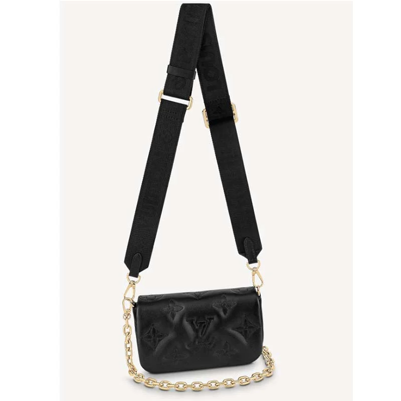 Ladies Louis Vuitton Petite Malle bags with a star - shaped charm for cutenessLouis Vuitton LV Women Wallet On Strap Black Monogram Embroidered Leather